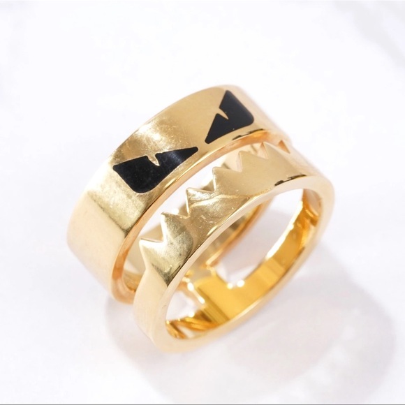 FENDI Ring Bugs Eye Monster Gold x Black Metal  US 10.5 - Picture 8 of 9